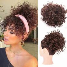 Peluca con moño desordenado y elástico para mujer, extensiones de cabello rizado y ondulado con coletero, fibra sintética para moño, para uso diario - Multicolor - Ver 12