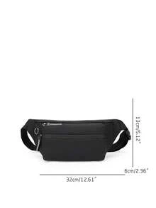 纯色 PU 面料时尚男士功能性酷炫胸包腰包运动风格百搭 - 黑色 - 查看 4