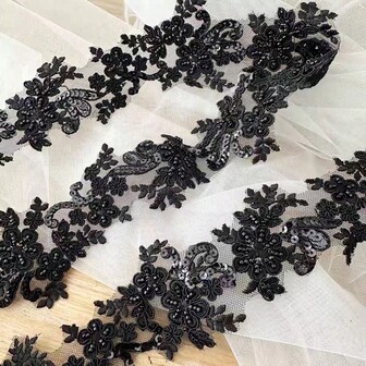 1 yarda de Encaje bordado con cuentas blanco, Adorno decorativo de 6 cm de ancho para vestidos, vestidos de novia