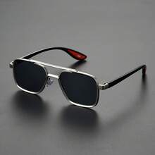 1 Piece Of Men's Vintage Geometric Frame Glasses, Fashion Accessory. - 銀色框灰色鏡片 - 查看 7