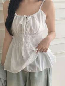 Women's Solid Color Bowknot Front Design Camisole, Fresh Style For Spring/Summer Casual White - White - View 8