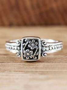 1pc Vintage Carved Flower Decor Women's Ring For Party, Festival, Casual Wear, Daily Wear Jewelry Valentines,Mom,Mother,Mother's Day,Gift