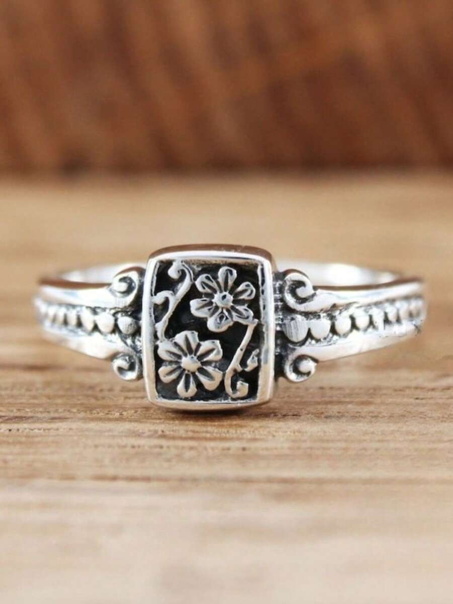1pc Vintage Carved Flower Decor Women's Ring For Party, Festival, Casual Wear, Daily Wear Jewelry Valentines,Mom,Mother,Mother's Day,Gift