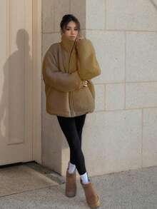 1 chiếc áo khoác bông Teddy bỏ túi, thường ngày mùa đông - Lạc đà - Xem 5