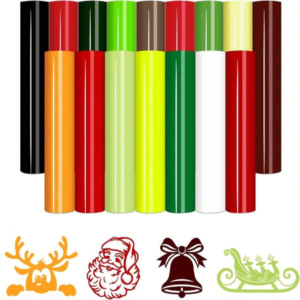 16pcs 12x10 Inch Assorted Color Heat Transfer Vinyl Sheets, Classic Christmas Design, For DIY T-Shirt Crafting