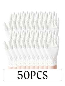 50/100pcs Disposable Nitrile Gloves, White, Oil & Water Resistant, For Cooking, Cleaning, Household Essentials