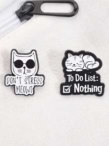2 piezas Insignia de gato relajado, diseño de estilo perezoso con gafas de sol, lista de tareas en blanco tipo meme, actitud de vida anti-estrés, decoración diaria para mochila, regalo juvenil anti-ajetreo
