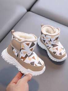 Autumn/Winter New Kids Outdoor Snow Boots, 1 Pair Suitable For 3-6 Years Old Toddlers, Mid-Top Anti- Thick Warm Waterproof Boots, Hook And Loop Design Comfortable And Easy To Wear, Infant/Toddler Cold-Proof Warm Casual Shoes - Khaki - View 3