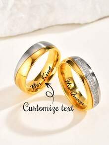 2 chiếc nhẫn đôi bằng thép không gỉ Cubic Zirconia thanh lịch, màu vàng, nhẫn cưới, quà tặng trang sức, tên khắc laser cá nhân hóa, hộp quà tặng - Vàng - Xem 39