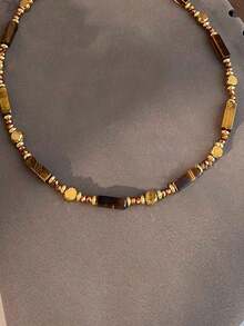 1pc/Set Vintage Elegant Multi-Layer Tiger Eye Stone Pendant Necklace, Women Double-Layer Clavicle Chain Jewelry Set, Fashion Accessories For Daily Wear And Party, Best Friend Gift (Natural Stone Color And Quantity Of Round And Square Beads Are Random) - Nhiều màu 7 - Xem 5