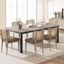 Mesa de Comedor Industrial 78" para 6-8 Personas, Mesa de Cocina de Madera con Estructura Metálica Resistente y Acabado Café Rústico, Ideal para Sala o Comedor - Gris - Ver 3