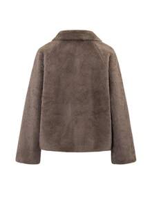 Live To Mo 女士复古风长袖开衫棕色仿皮草外套，适合圣诞节和日常穿着 - 棕色 - 查看 4