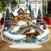 2D Flat Christmas Village Crystal Sculpture With Base, Winter Themed Collectible, Suitable For Bedroom, Office, Dining Room, Living Room, Kitchen Tabletop Decor, No Power Needed, Perfect Holiday Gift, Santa Claus Theme, Desktop Hanging Ornament, Ideal For Christmas