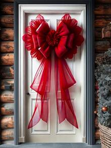 1 Stück großer roter Weihnachtsschleifen, festlicher Weihnachtsstil, kann an der Haustür für Weihnachtsdekoration im Haus, Valentinstag Party Eingangsbereich Dekoration und Winterdekoration an der Tür aufgehängt werden. Es ist eine beliebte Feiertags-Dekoration zum Dekorieren der Haustür.