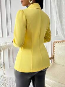 Women's Elegant Yellow Long Sleeve Regular Length Blazer Jacket With Button Closure - Yellow - View 2