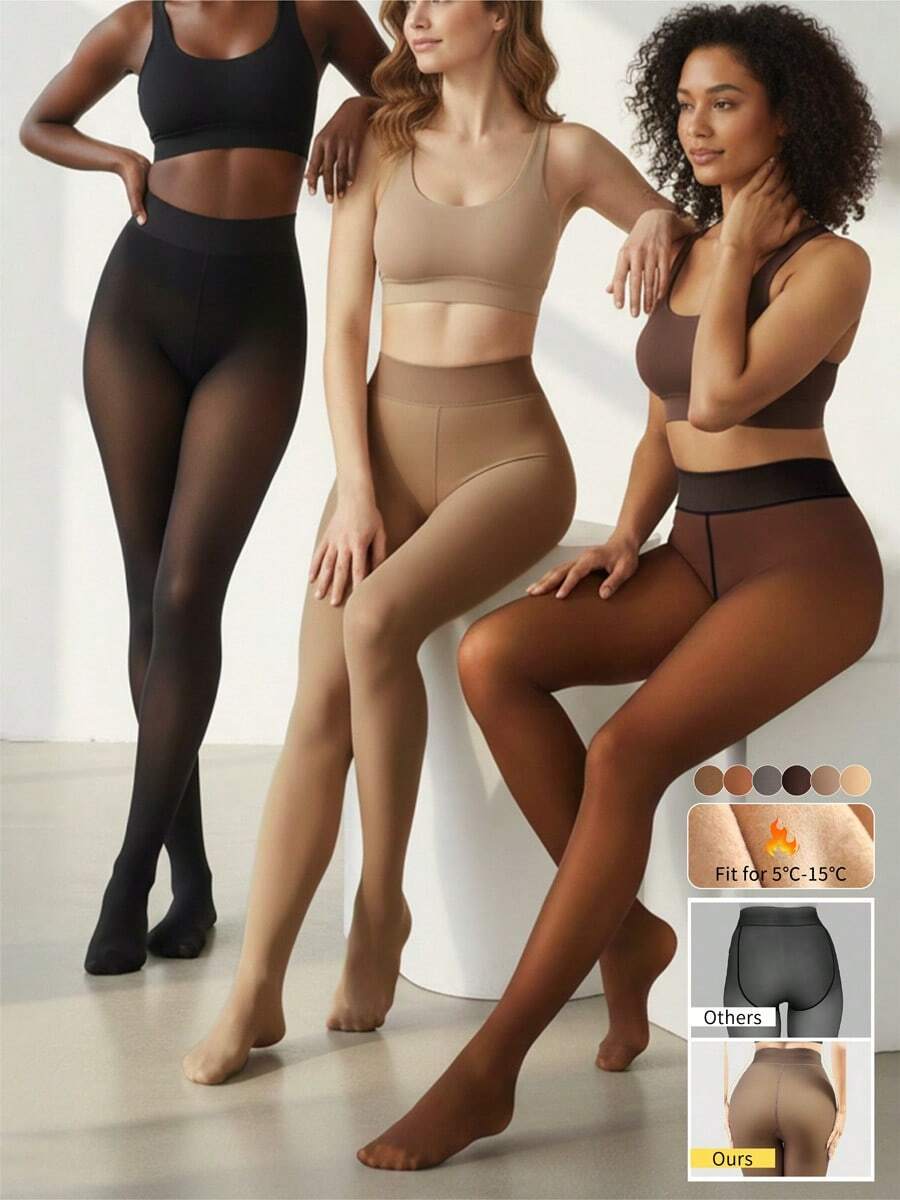 Women's Thermal Lined Faux Sheer Tights, High Waist Slimming Opaque Leggings, Anti-Pilling, Plus Size, Suitable For Winter Home And Casual Wear