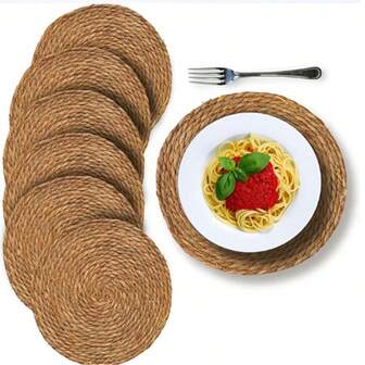 25/30/35cm Round Woven Placemat, Heat Insulation Mat, Japanese Style Table Mat, Cup & Bowl Coaster, Restaurant Decor