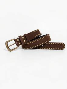 1pc Women's Autumn/Winter Velvet Denim Punk Style Studded Buckle Belt - Brown - View 4