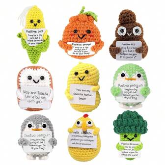 Mini Positive Crochet Penguin, Funny Inspirational Birthday Gifts For Women Men Friend Coworker, Shark Duck With Positive Card, Birthday Christmas Emotional Cute Decor, Christmas Stocking Stuffing Gifts