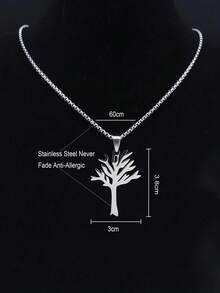 1pc High Quality Stainless Steel Tree Of Life Pendant Necklace, Double Loop Necklace, Suitable For Daily Wear, Unisex - Multicolor - View 5