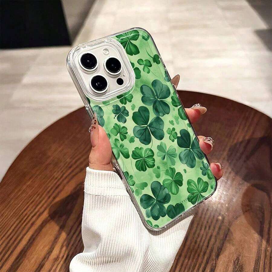 Clover Pattern Mobile Phone Case Decorated With Vibrant Green Leaves And Fresh Spring Design Suitable For IPhone 17 16 15 14 13 12 11 Pro Plus Promax Models TPU Material Shockproof Protection It Is A Great Gift For Family Friends Children Birthdays Spring Festival Holidays Boyfriends Girlfriends And Valentine's Day - 無色 - 查看 1