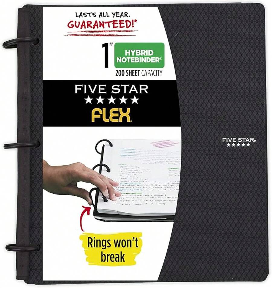 Five Flex Hybrid NoteBinder- Cuaderno y carpeta en, Negro, 11 1/2 x 10 3/4 - Negro - - Ver 1