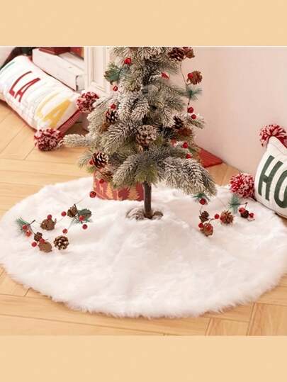 Snow Plush Christmas Tree Skirt, Valentine's Day And Christmas Holiday Decorations, Soft Polyester Fabric, Snow Design, Suitable For Indoor And Outdoor, Elegant Seasonal Decorative Base, Suitable For Holiday Celebrations. Home Decor Christmas Decorations Room Decor Winter