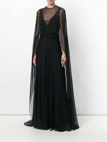 Chiffon Cape For Women Sheer Mesh Shawl Wraps Asymmetrical Flowy Capelets For Evening Dress Crop Cover Up Poncho With High Waisted Pants - màu đen - Xem 1