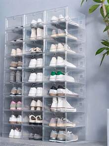 6/12 piezas Cajas de zapatos de plástico transparente para el dormitorio, cajas plegables y de almacenamiento para zapatos, con tapas abatibles, gabinetes de zapatos transparentes colocados debajo de la cama