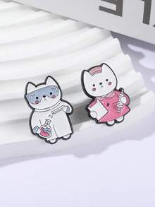 2Pcs Professional Cat Badges Scientist Nurse Theme Lab Coat Goggles Design Medical Uniform Syringe Style For Workplace Accessory ID Card Decoration Healthcare Gift Set - Pink - View 4