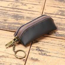 Monedero de Cuero Genuino Vintage para Mujeres y Hombres, Cartera Retro con Cremallera, Tarjetero y Bolsa para Llaves, Pequeña Bolsa Organizadora - Negro - Ver 7