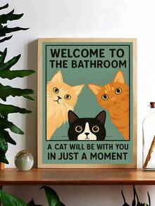 1件复古风格趣味黑猫浴室墙面装饰画，可爱动物图案，适用于卧室、客厅、办公室、餐厅、厨房、书房、走廊、宿舍、浴室等场所，是送给朋友的理想礼物，帆布墙画、海报、带框墙画，可选画框 - 彩色 - 查看 21