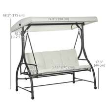 Outsunny 3 Seater Patio Swing Chair Convertible Cushioned Porch Swing Bed Outdoor Swing With Canopy Cream White - Beige - View 3