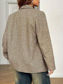 大码女式优雅西装外套 - 休闲办公装 - 棕色 - 查看 2