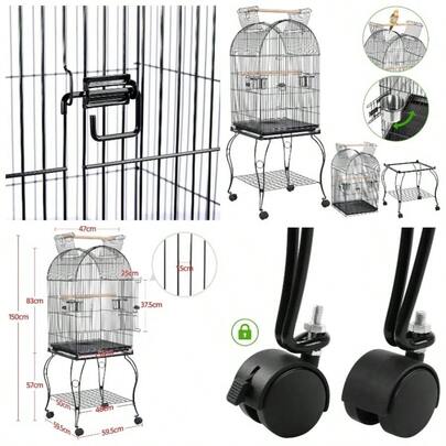 150cm Parrot Cage Open Top Budgie Cage With Stand Large Bird Cage Cockatiel Bird Cage Aviary Conure Parakeet Lovebird Finches Canary