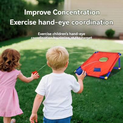 Juego de lanzamiento de sacos de frijoles portátil para niños de 3 a 12 años, con marco de PVC, juego interactivo de varios jugadores para el jardín o la playa, adecuado como regalo de cumpleaños para niños y niñas (color del accesorio aleatorio)