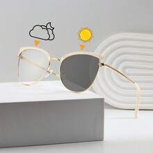 1 pieza Gafas de mujer de acero inoxidable de lujo con textura de cocodrilo y lentes fotocromáticas de ojo de gato, accesorio de moda