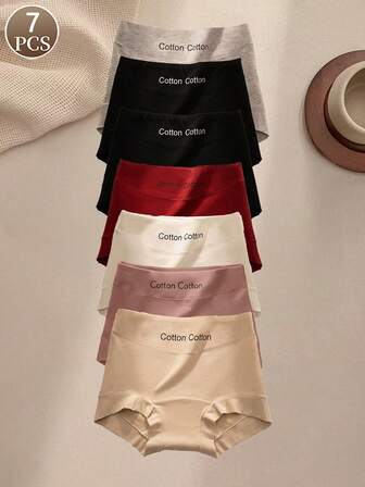 7 piezas de bragas de mujer de estilo deportivo casual con estampado de letras, ropa interior de algodón de cintura media cómoda y suave