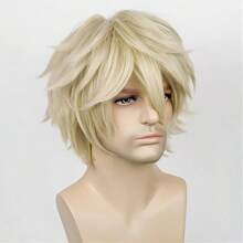 JFAlacos Blonde Wig Short Fashion Spiky Layered Anime Cosplay Wig Halloween Christmas Carnival Dr Up Pretend Play Party Wig Gift+Cap Christmas Day - Blonde - 查看 4
