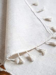 Bubaba 1 块纯色方形桌布，波西米亚现代亚麻棉混纺方形桌布，适合圣诞节装饰、万圣节派对、小桌子、床头柜、沙发、玄关柜，四季皆宜 - 米色 - 查看 3