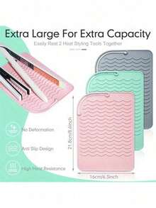 Portable Silicone Heat-Resistant Pad, Straightener, Curling Iron Insulation Pad, Anti Slip And Heat-Resistant Pad, Travel Styling Tool For Travel Dressing Table, Travel Case For Hairdressing Tools - Heat-Resistant Pad, Straightener Pad, And Curling Iron Sleeve - Hồng - Xem 7
