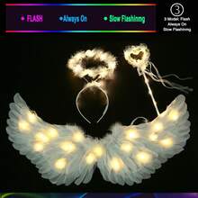 SunnyLisa Angel Wings - Angel Costume For Woman Girls, Light Up Angel Wings And Halo &Wand, Angel Accessories Set Halloween