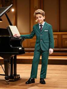 1 Set Boys' Fashionable Gentleman Suit: 1 Jacket, 1 Pant, 1 Tie, Suitable For Wedding, Performance, Party And Other Formal Occasions - Green - View 4