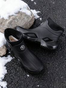 男士雨靴，新款黑色，冬季保暖内衬，户外运动钓鱼，工作靴，雨天通勤，男士工作鞋，时尚休闲，成人男士花园农场建筑养殖，易于清洁，雨季防泥，男士雨鞋，男士防水靴，建筑工地涉水鞋 - 黑色 - 查看 6