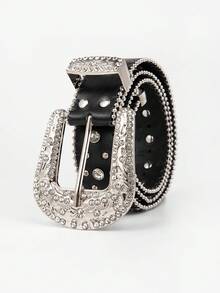 男士水晶十字架镶嵌西部牛仔腰带，闪亮锌合金水晶腰带，街头风格，适合所有季节（万圣节/夏季/秋季校园/晚秋/万圣节秋季/冬季配饰），适合青少年、年轻男士，休闲户外运动、假日、毕业典礼、生日、日常穿着，复古风秋装/都市穿搭，经典圣诞冬季时尚日常男士男友礼物 - 黑色 - 查看 6