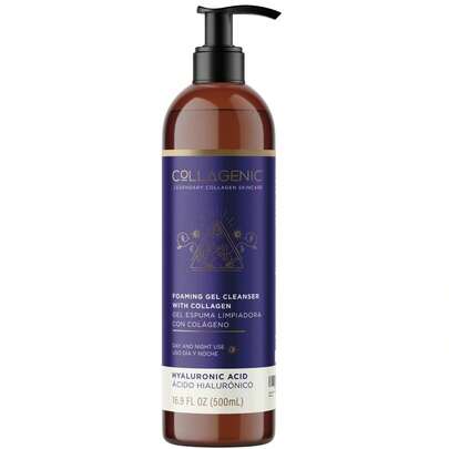 Gel Limpiador Facial Diario de 500 ml con Ácido Hialurónico y Colágeno Hidrolizado - Hidrata, Suaviza y Tiene Efecto Abrasivo para Todas las Pieles de Adultos