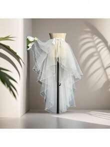 1pc Women's Crystal Mesh Overlay Dress | White, Black | Asymmetric Front Short Back Long Swallow Tail | Asymmetric Mermaid Performance Dress | Asymmetric Puff Dress | Flowing Stage Dress | Glass-Like Voluminous Skirt | One-Piece Small Apron | Ruffled Multi-Layer Trailing Overskirt | Suitable For Weddings, Banquets, Performances, Parties | Bridal, Bridesmaid, Stage Show, Decorative Dress | Cosplay, Photo Shoot, Dance, Performance, Halloween Costume