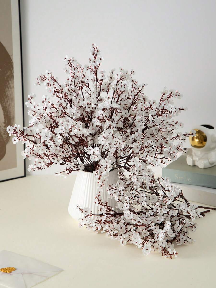 MEHELANY 4支19.7英寸人造满天星花束，仿真满天星花束，白色人造花，适用于家居装饰、室内装饰、春夏派对、户外花园、壁炉、门廊、婚礼、派对DIY花艺装饰、礼物、母亲节/DIY花环/婚礼背景装饰，送给女性、女孩、女朋友的礼物