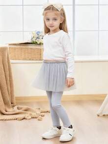 Spring & Autumn Girls Lace Tulle Skirt Leggings, Korean Sequin Star Pattern Leggings Skirt - Grey - View 2