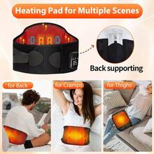 Upgraded Wireless Heating Pad & Massager For Back & Waist | 2000mAh Rechargeable Lower Back Tool | LED Red Light Therapy | 3 Heating Levels & 3 Vibration Massage | Wearable USB Massager For Cramps, Dysmenorrhea & Muscle Aches | Portable Daily Essential - Black - View 2